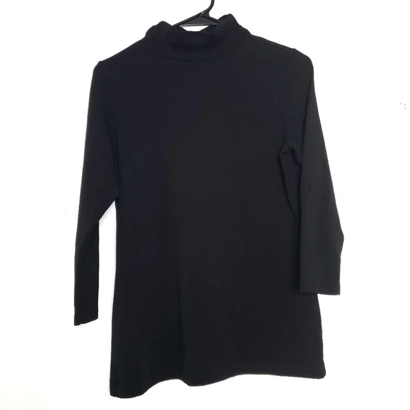 E.L.I. Pima Cotton Top Size Small Mock Neck 3/4 Sleeve Black Neutral Casual Chic - Picture 1 of 7